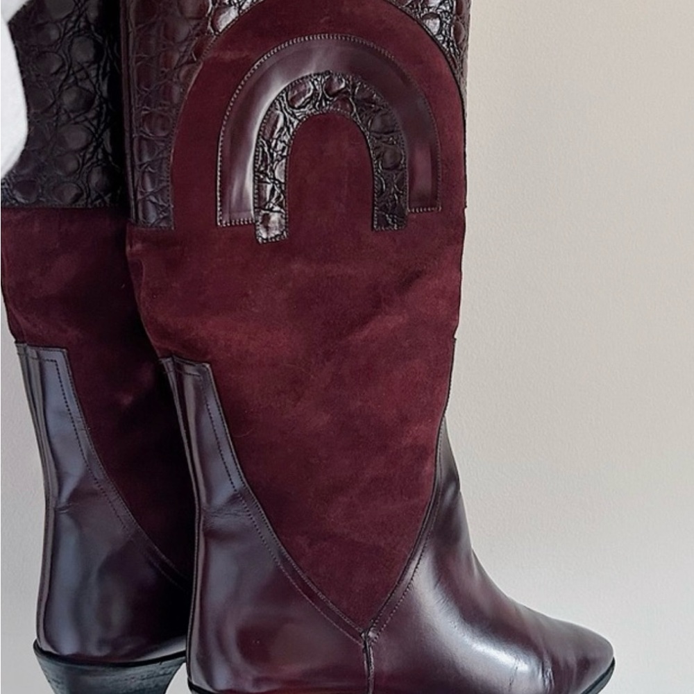 Vintage Over-the-Knee Boots in Burgundy and Dark Brown - Picture 2 of 3